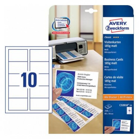 Avery Zweckform C32010-25 Visitenkarten 85x54 weiß